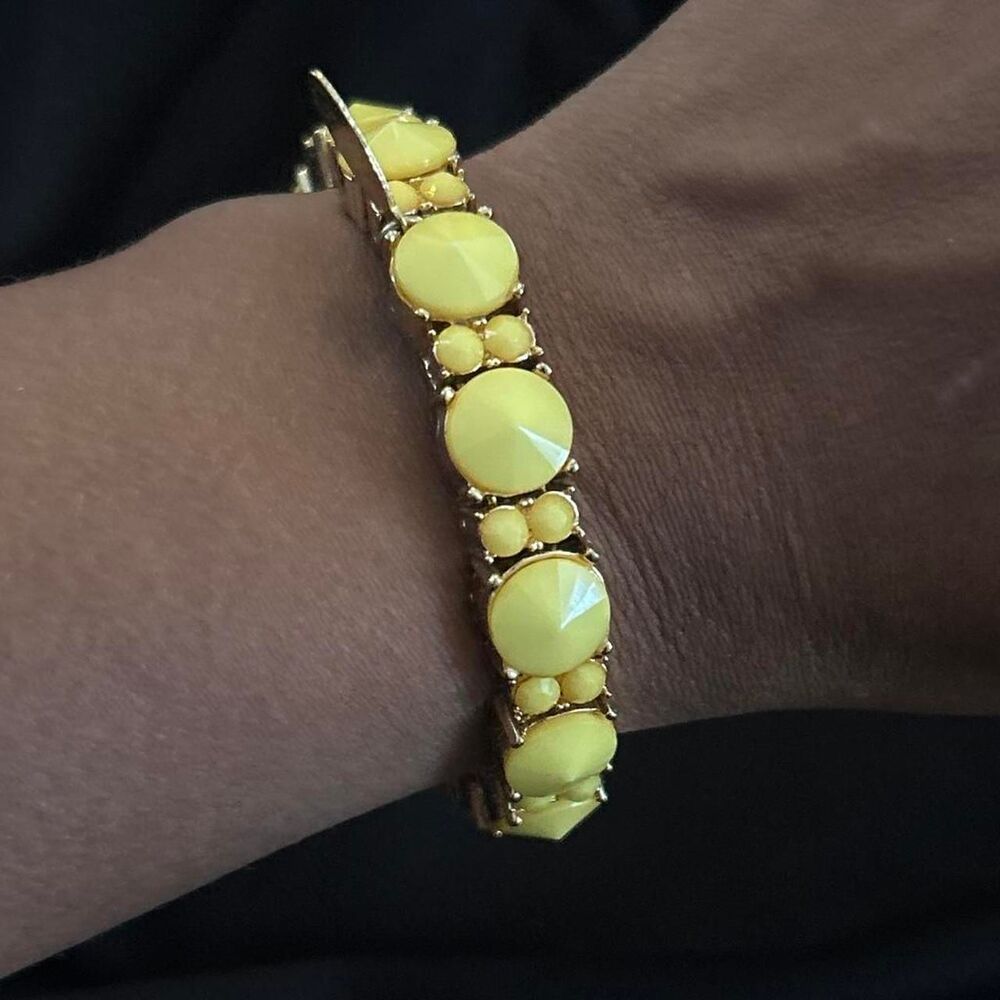 Vintage Tasha Yellow Cabochon Gold Tone Bracelet